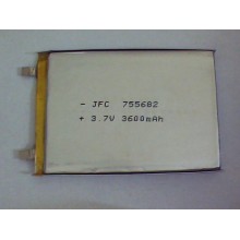 High quality and capacity lithium polymer rechargeable JFC755682 3.7v 3600mah lipo battery